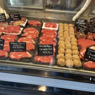 various cuts of meat on display