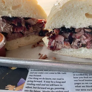 Brisket Sandwich. Mounds of roll.