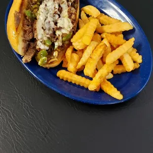 Philly cheese steak and french fries