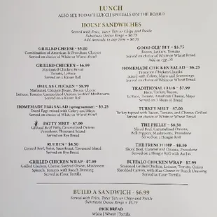 Menu - lunch