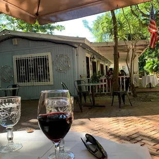 a glass of wine on a table