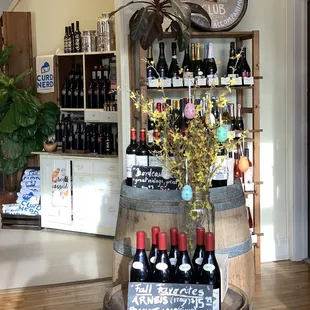 a display of wine bottles