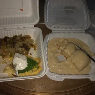California omelette with country potatoes and biscuits and gravy.