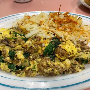 Hamburger scramble. Aka Joe&apos;s Scramble.