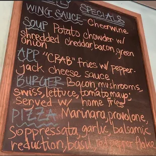 a menu on a chalkboard