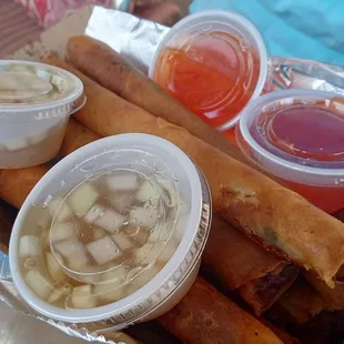 Shanghai Lumpia with Vinegar and Sweet Chili Sauce