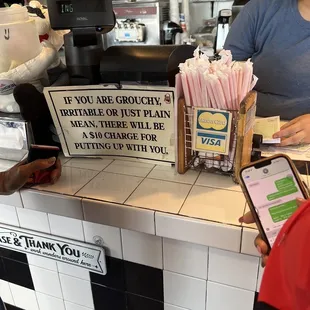 a customer at the counter