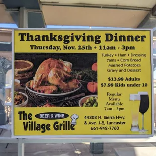Thanksgiving Dinner Menu