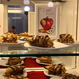 a display of desserts