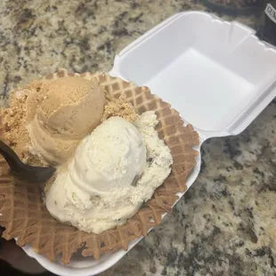Pumpkin ice cream  Cookie dough ice cream  Homemade waffle bowl