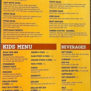 Salads, Kids' Menu, and Beverages
