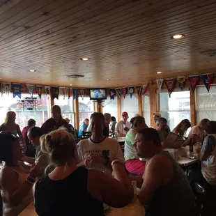 Fun atmosphere even though it's raining outside.