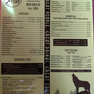 the menu for the restaurant