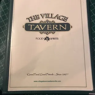 the menu for the village tavern