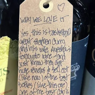 Cute little notes on the bottles