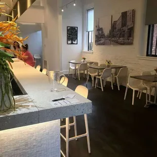 a view of a dining room