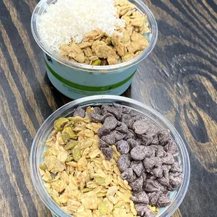 two bowls of cereal and cereal flakes