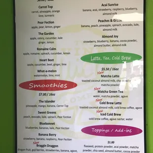 New menu as of 9/9/2017