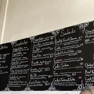 a menu on the wall