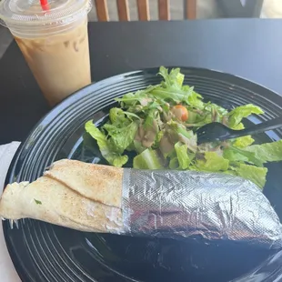 Falafel Pita Wrap Caramel and Vanilla Latte