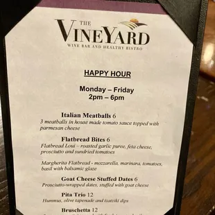 Happy Hour menu