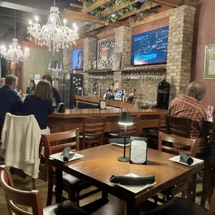 Inside of the bar. The chandeliers are impressive!)