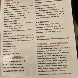 Drink menu. The even have wine-induced hard liquor!