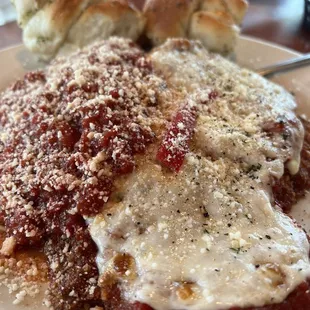 Veal Parmigiana with spaghetti