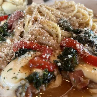 Veal Sorrentino with spaghetti