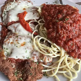 Veal Parm and spaghetti