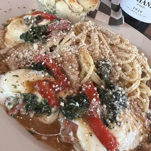 Veal Sorrentino with spaghetti