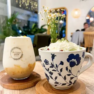 Mango Iced Latte and Matcha Red Bean Latte