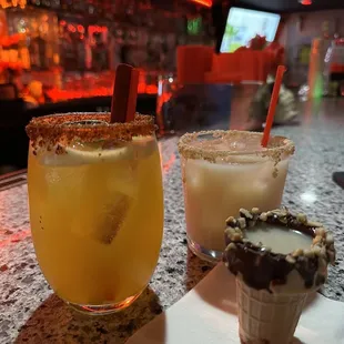 The Elvis and Mango Mexican Candy. Side of The Elvis shot in a mini cone.