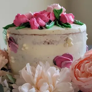 a cake decorated with flowers