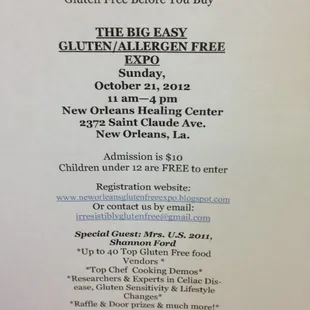 a flyer for a gluten allergen free event