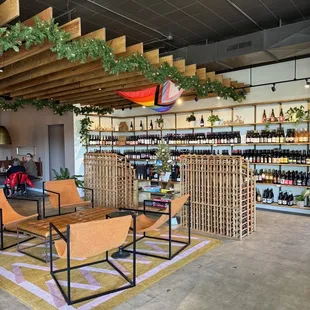 Inside, wine selection, seating