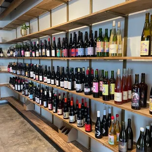 a wall of wine bottles