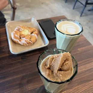Frozen Oat Milk Latte, Strawberry cheese danish
