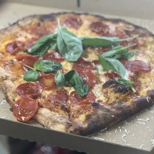 The Sticky Fingers pizza. Bufala Mozz, Whole Milk Mozz, Our Sauce, Chorizo, and Hot Honey.