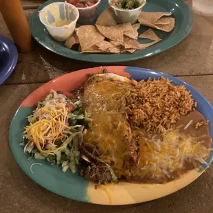 mini wet burrito w/ beef and refried beans.