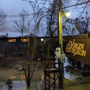 a train passing through a flooded area