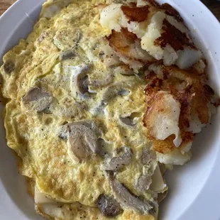 Omelette with Swiss and mushrooms