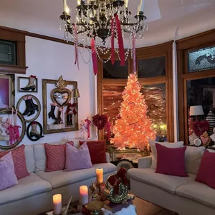 a living room decorated for christmas