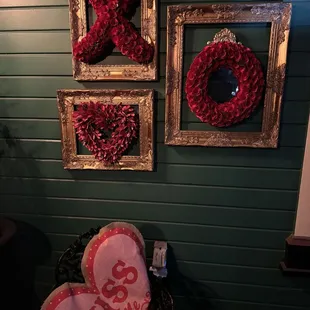 a chair with a heart pillow on it