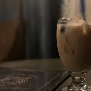 a glass of iced coffee