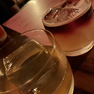 Vanilla smoke and Amaretto sour with wine topper