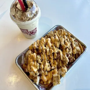 Cinnamon Toast Crunch Milkshake with Chicken Thunder Fries