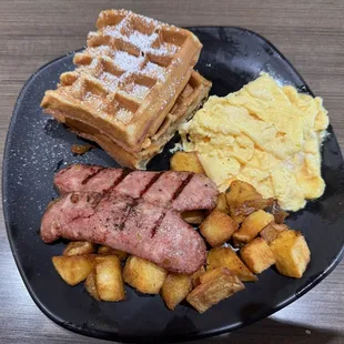 Waffle combo with chicken apple sausage Seasoned potatoes
