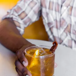 Old Fashioned Breakfast! Made with Bulleit Bourbon, pure maple syrup and Billionaire Bacon