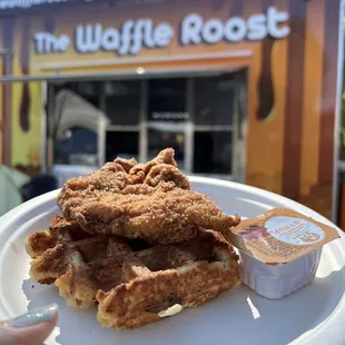 Fried church and waffle